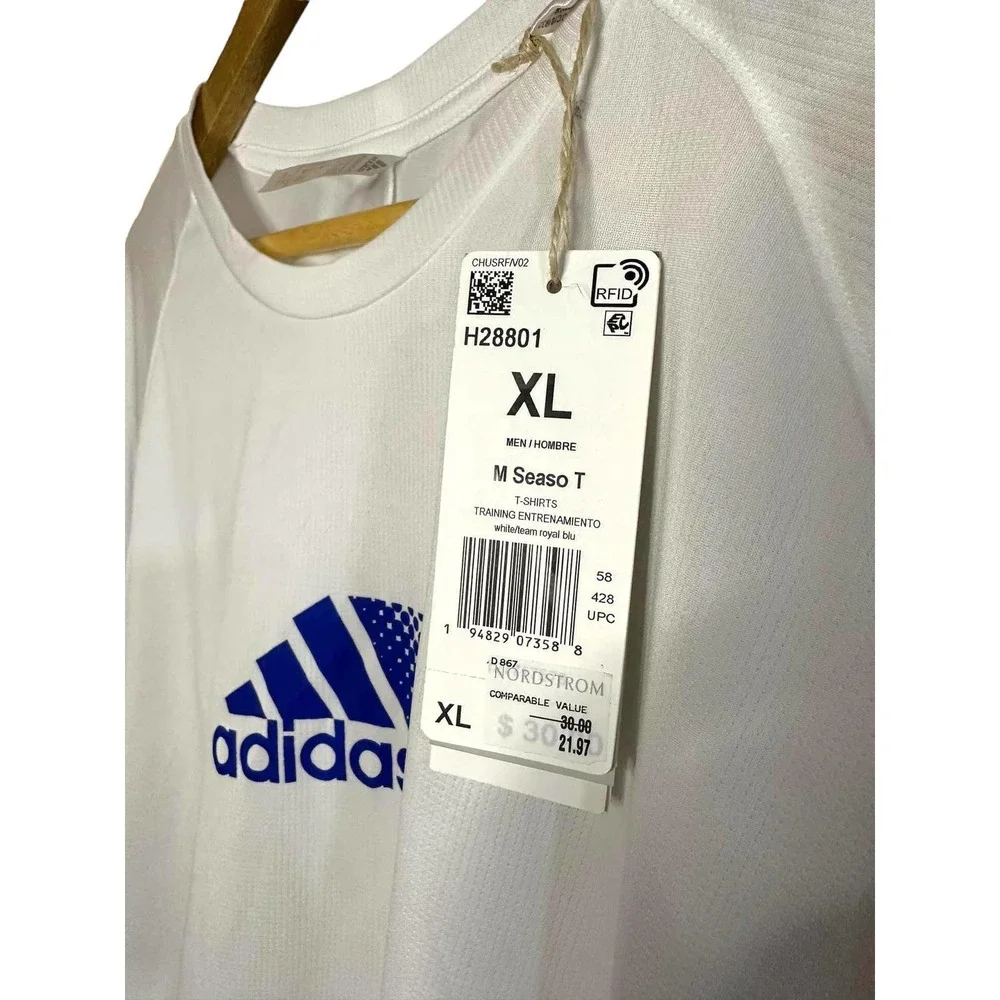 Adidas Aeroready Designed To Move Sport Tee White Royal Blue XL‎ NEW